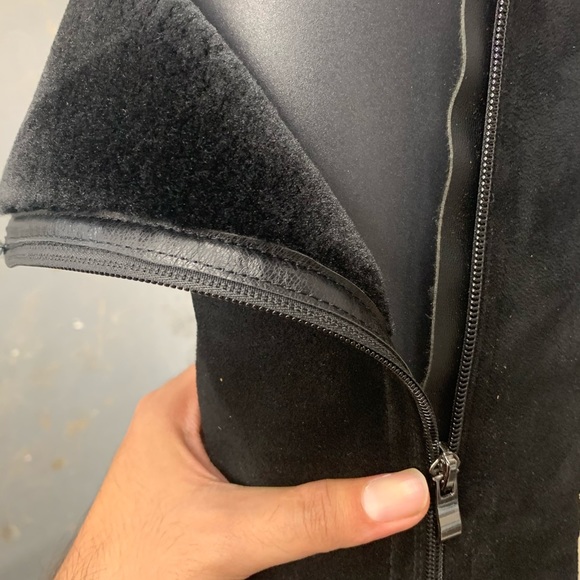 Faux Fur Lined Knee High Winter Boot in Black Faux Suede and Leather - Picture 13 of 16